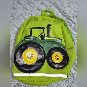 John Deere Lime Green Kids Tractor Backpack with Black & Yellow Wheel Pockets